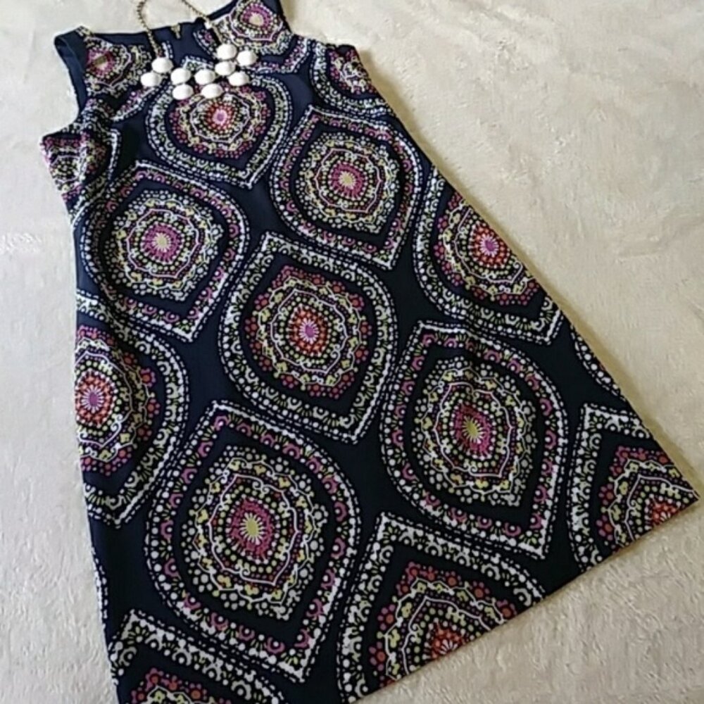 Crown and Ivy Navy Multicolored Medallion Print Shift Dress